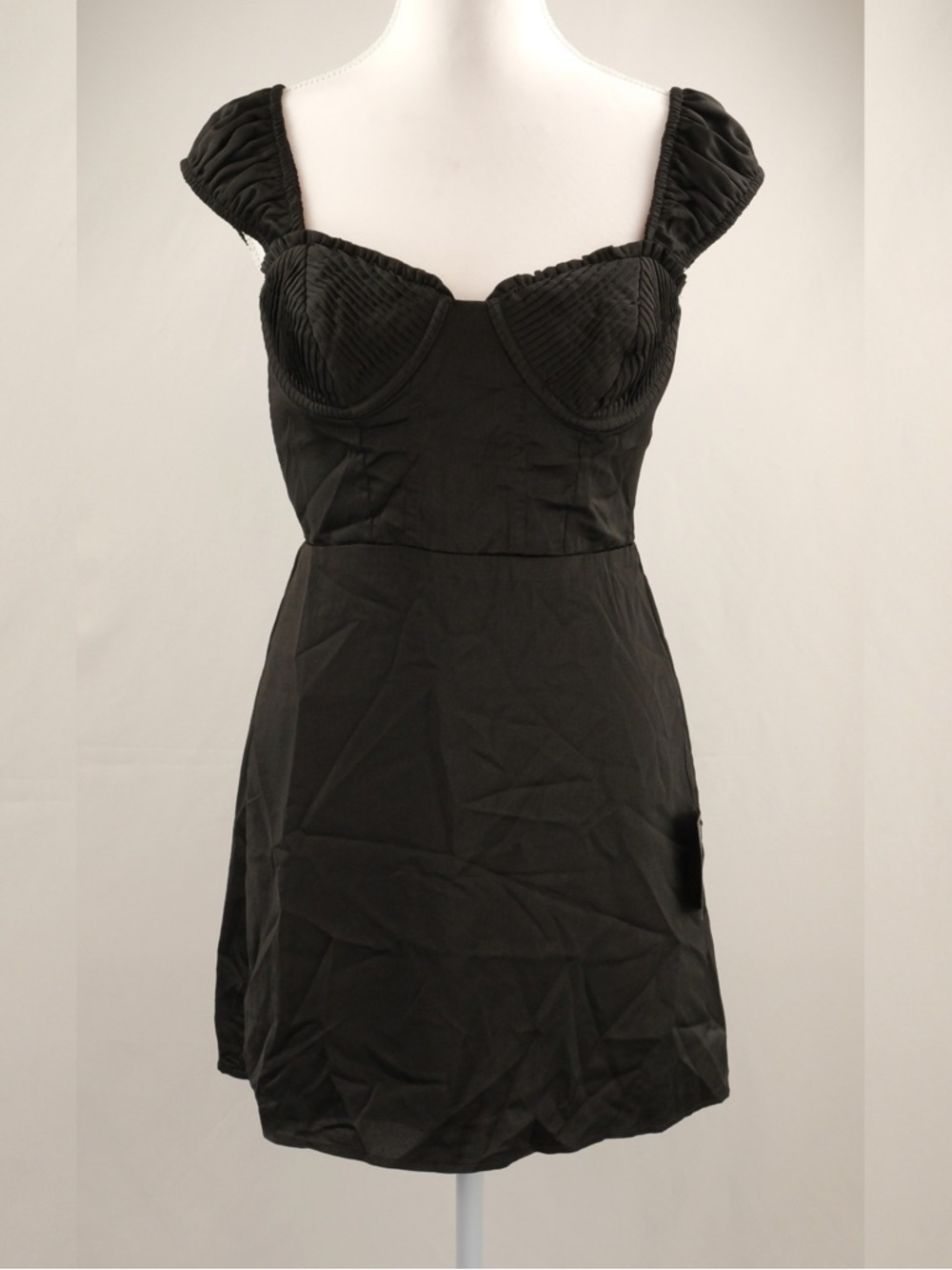Lulu's Perfected Aesthetic Satin Ruffled Pleated Bustier Mini Dress, Black Small